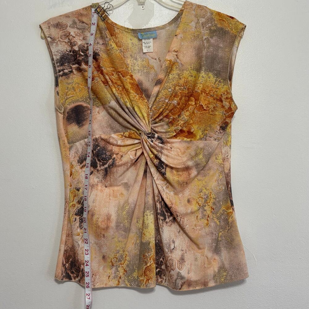 Sunflower Earth Tone Abstract Twist Front Cap Sleeve Top XL - Picture 3 of 8